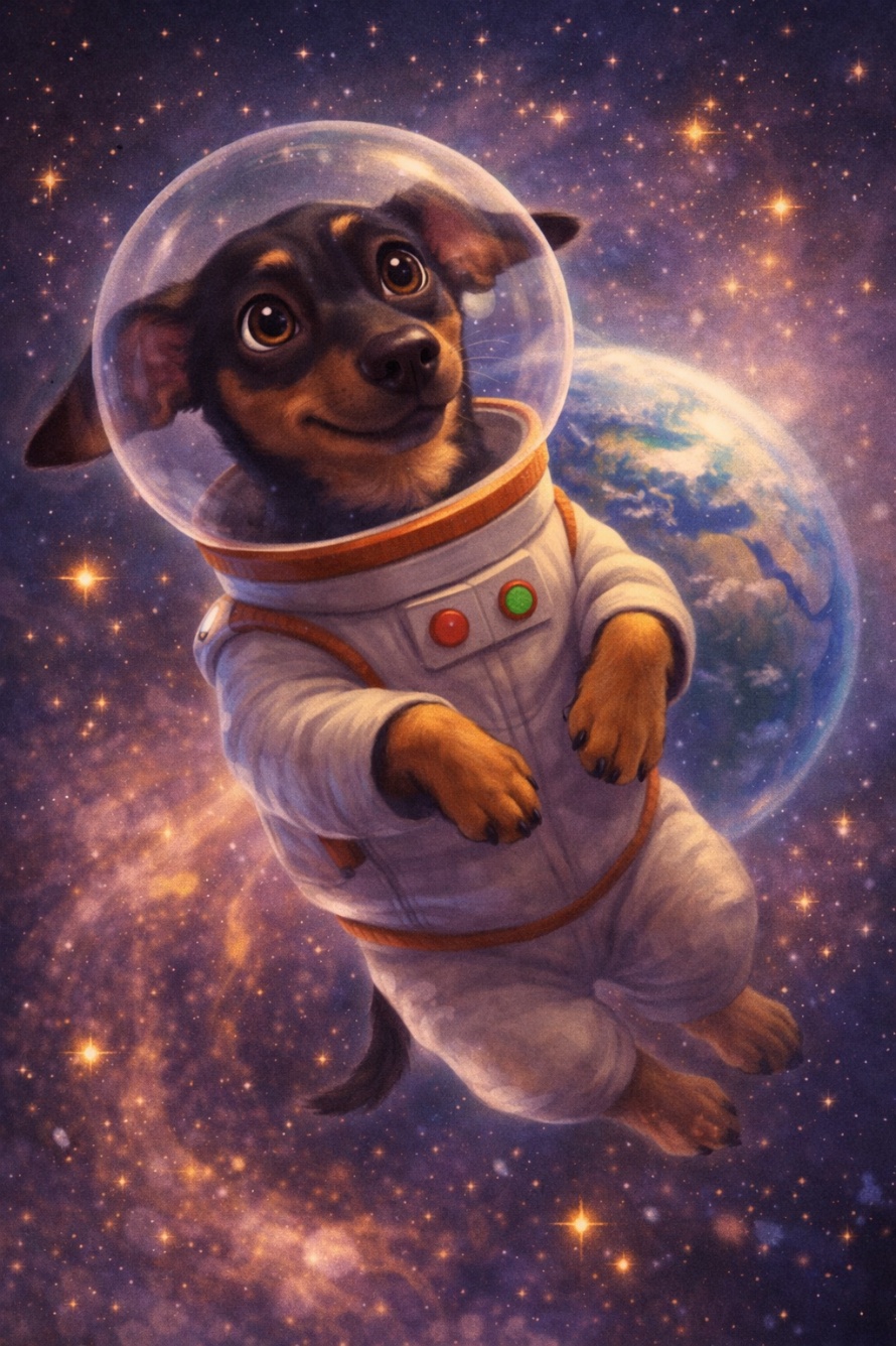 Hommie w białym skafandrze unosi się w kosmosie przy Ziemi